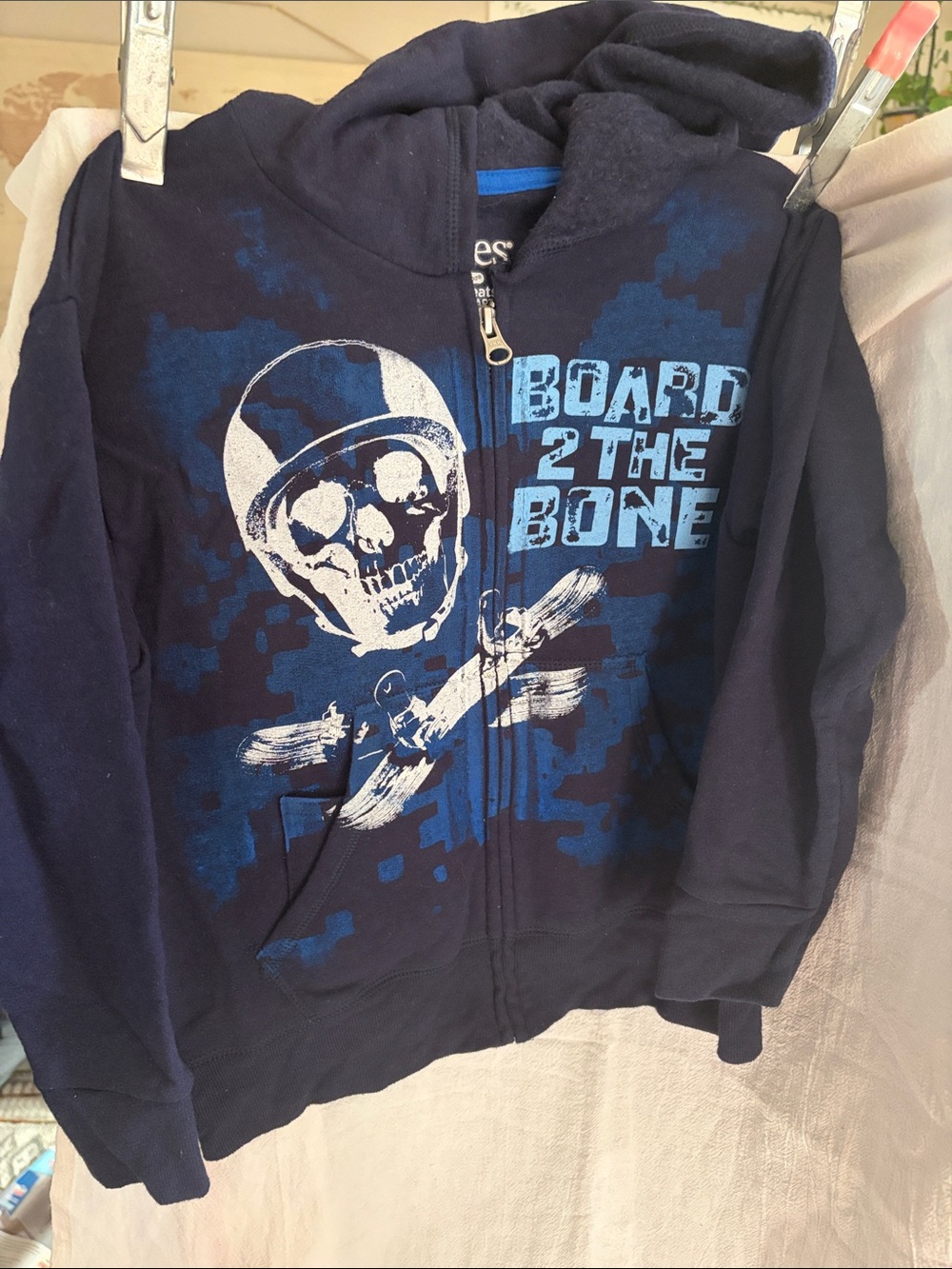 Hanes Navy Zip-Up Hoodie with Blue Skull Skate Graphic